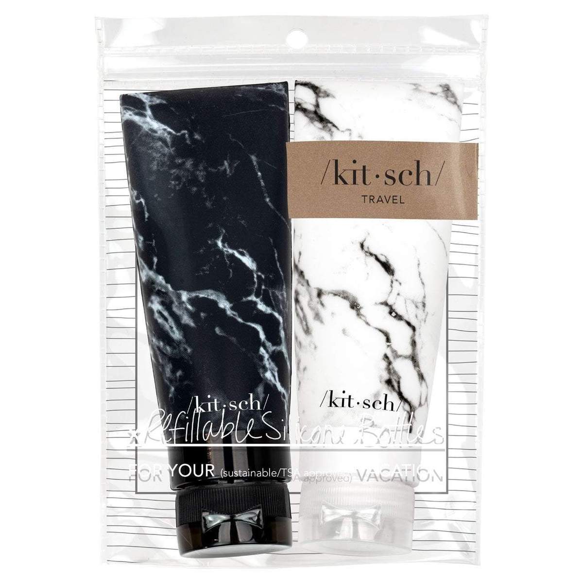 KITSCH Refillable Silicone Bottle 2PC Set - Black & White Marble