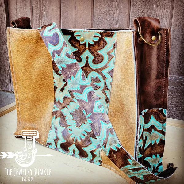 The Jewelry Junkie  Large Hair on Hide Box Handbag w/ Turquoise Laredo Accent 506m
