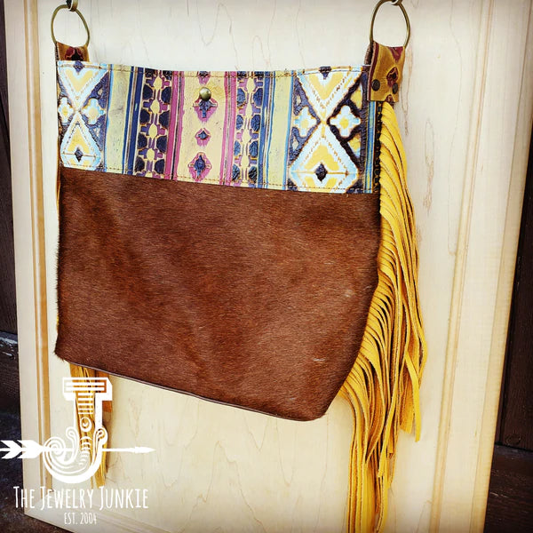 The Jewelry Junkie  Tejas Leather Bucket Hide Handbag w/ Yellow Laredo Accent 506a