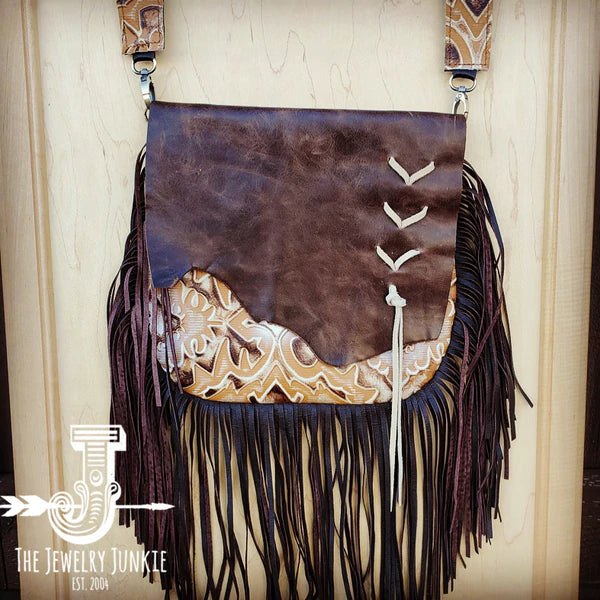 The Jewelry Junkie  Leather Sienna Laredo Handbag w/ Flap and Braid Accent 506L