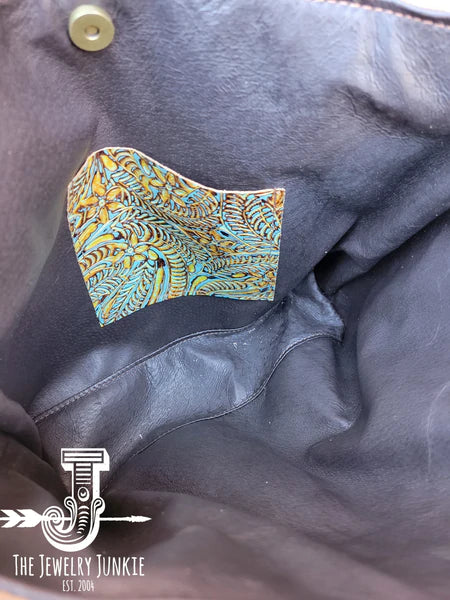 The Jewelry Junkie  Tejas Leather Bucket Hide Handbag with Dallas Turquoise Accent 506t