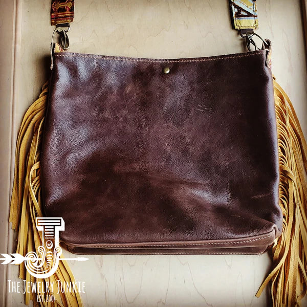 The Jewelry Junkie  Tejas Leather Bucket Hide Handbag w/ Yellow Laredo Accent 506a