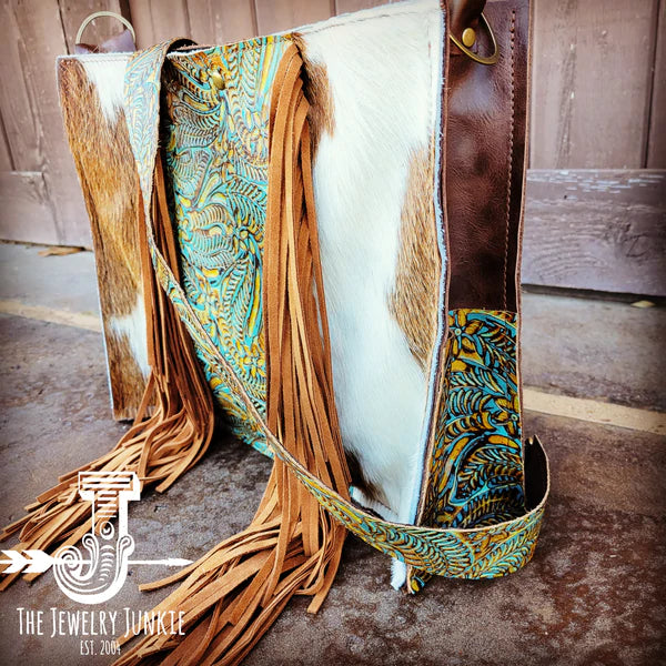 The Jewelry Junkie  Large Hair on Hide Box Handbag w/ Dallas Turquoise Accent 506o