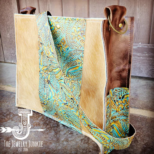 The Jewelry Junkie  Large Hair on Hide Box Handbag w/ Dallas Turquoise Accent 506o