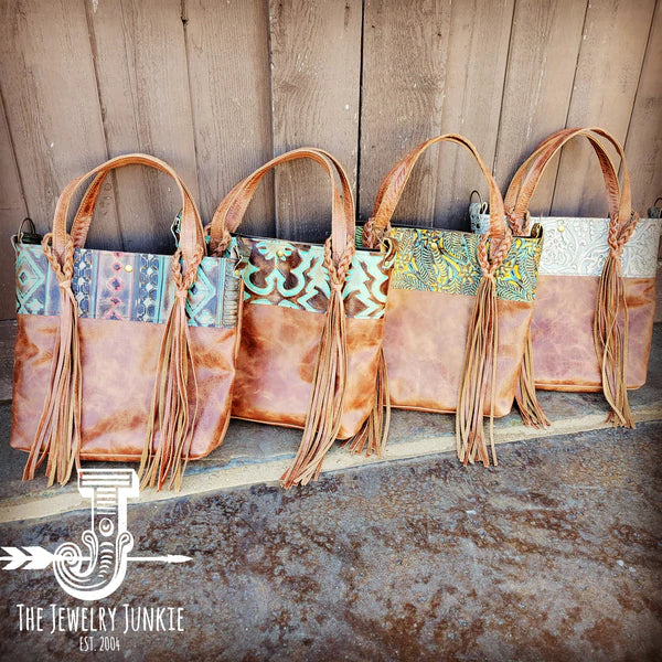 The Jewelry Junkie  Tejas Leather Bucket Hide Handbag with Turquoise Laredo Accent 506u