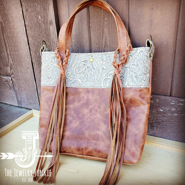 The Jewelry Junkie  Tejas Leather Bucket Hide Handbag with Gilded Cowboy Accent 506s