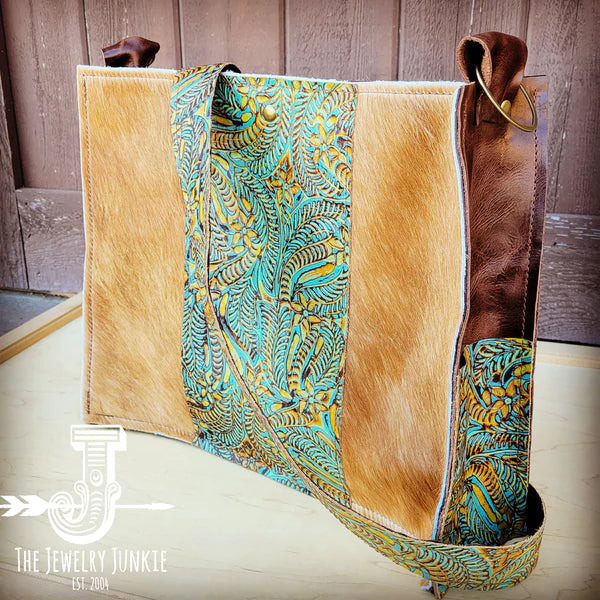 The Jewelry Junkie  Large Hair on Hide Box Handbag w/ Dallas Turquoise Accent 506o