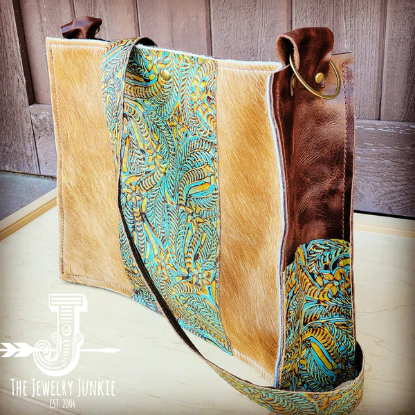 The Jewelry Junkie  Large Hair on Hide Box Handbag w/ Dallas Turquoise Accent 506o