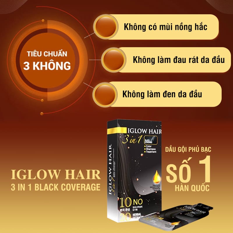 Iglow Hair 3in1 Black Coverage Shampoo - 15 ml