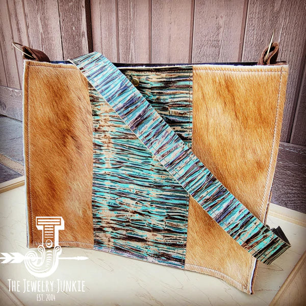 The Jewelry Junkie  Large Hair on Hide Box Handbag w/ Turquoise Chateau Accent 506n