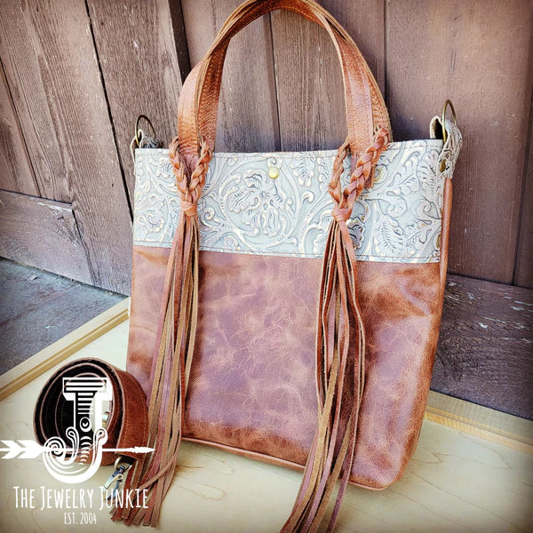 The Jewelry Junkie  Tejas Leather Bucket Hide Handbag with Gilded Cowboy Accent 506s