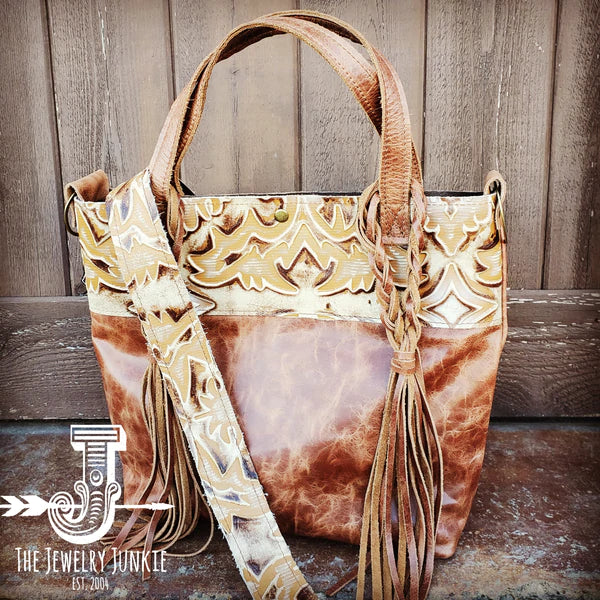 The Jewelry Junkie  Tejas Leather Bucket Handbag w/ Sienna Laredo Accent and Braids 506j