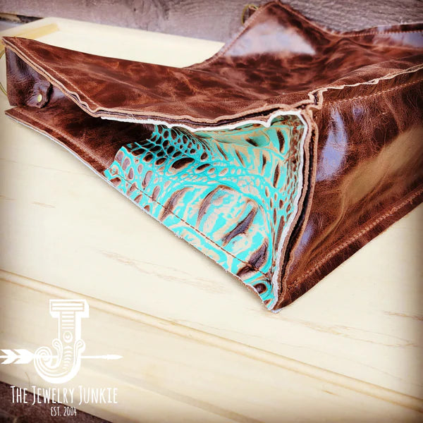 The Jewelry Junkie  Large Hair on Hide Box Handbag w/ Turquoise Gator Accent 507m