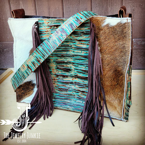 The Jewelry Junkie  Large Hair on Hide Box Handbag w/ Turquoise Chateau Accent 506n