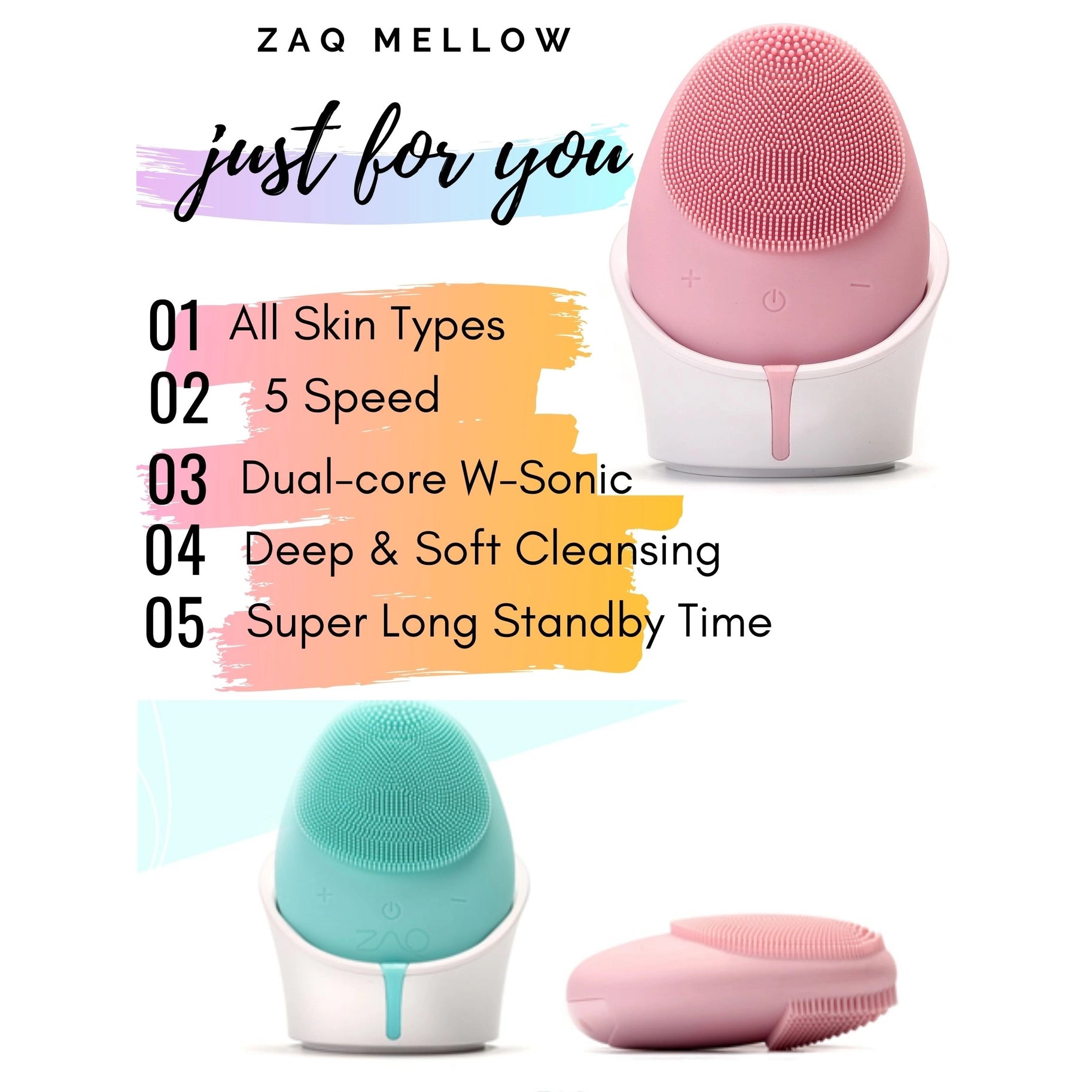ZAQ Skin + Body Care Mellow Silicone Facial Cleansing Brush