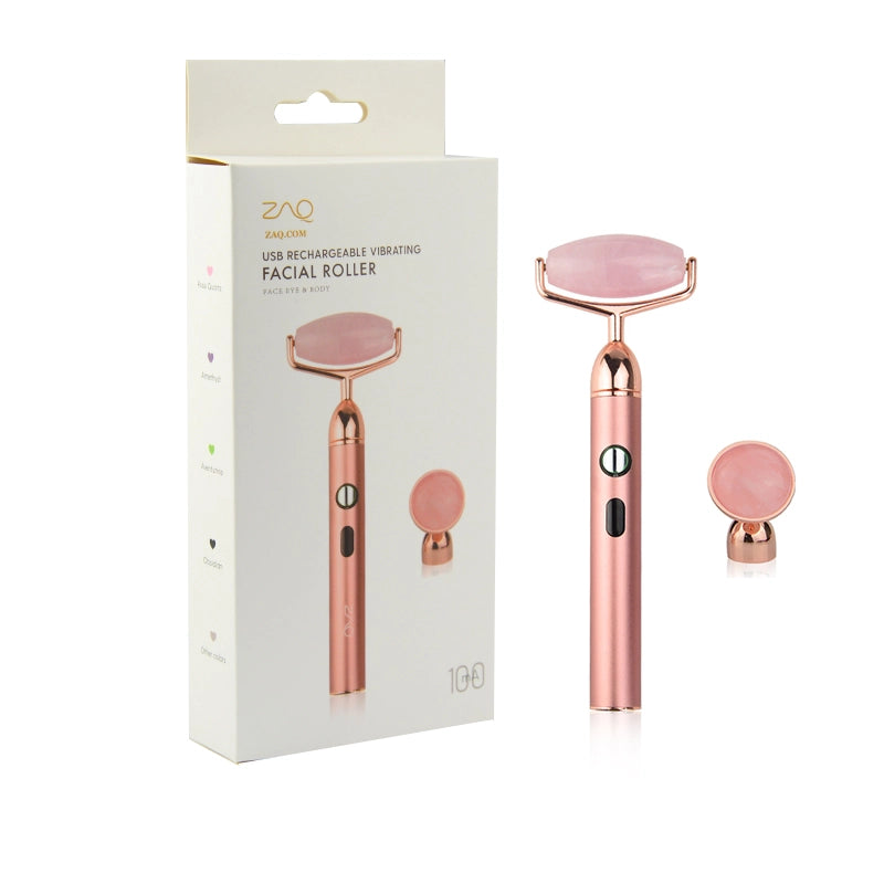 ZAQ Skin + Body Care Sana Rose Quartz Rechargeable Vibrating Changeable Roller