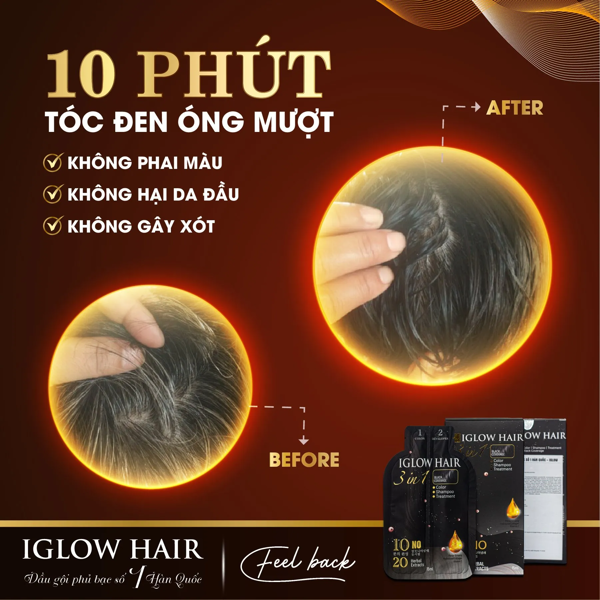 Iglow Hair 3in1 Black Coverage Shampoo - 15 ml