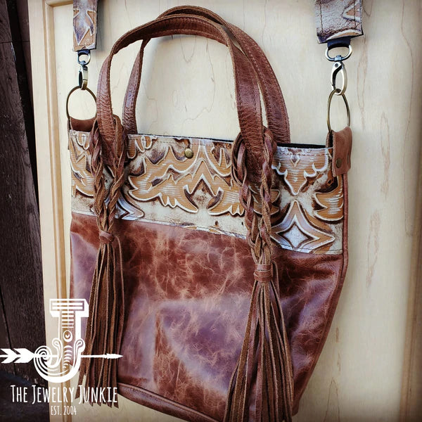The Jewelry Junkie  Tejas Leather Bucket Handbag w/ Sienna Laredo Accent and Braids 506j
