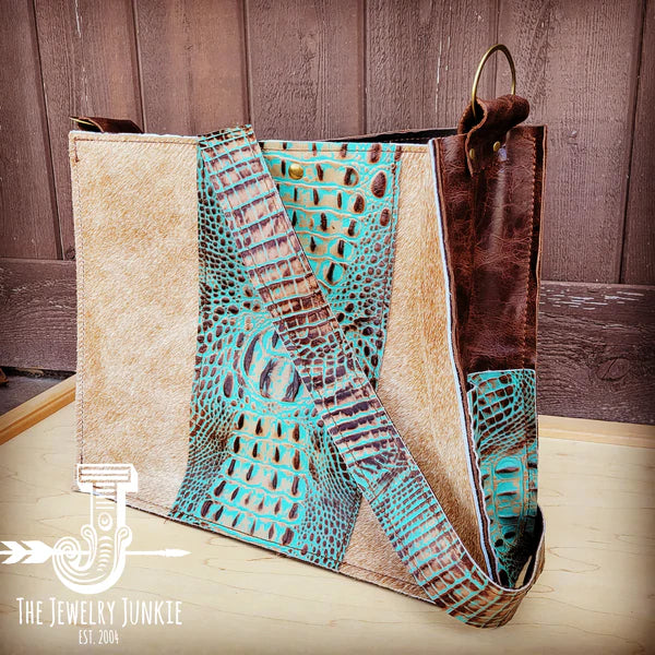 The Jewelry Junkie  Large Hair on Hide Box Handbag w/ Turquoise Gator Accent 507m