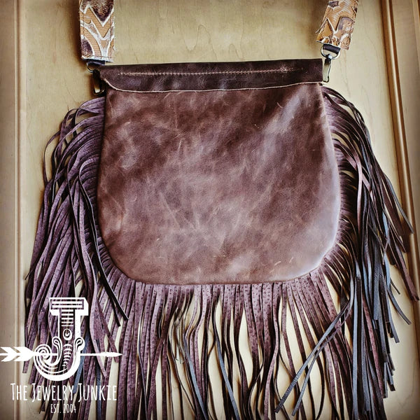 The Jewelry Junkie  Leather Sienna Laredo Handbag w/ Flap and Braid Accent 506L