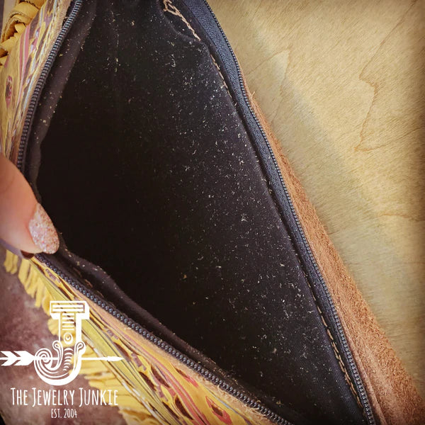 The Jewelry Junkie  Leather Yellow Navajo Handbag w/ Flap and Braid Accent 506h