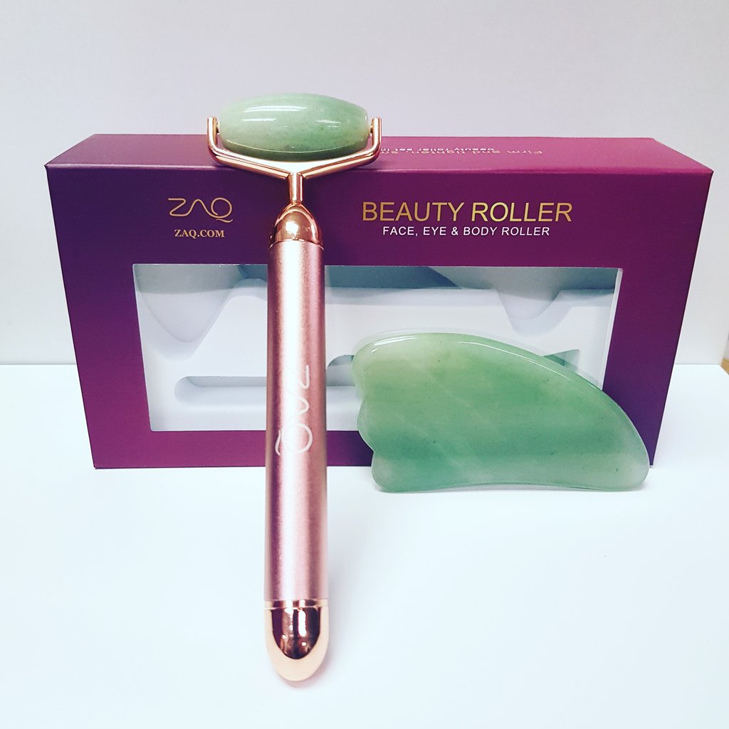 ZAQ Skin + Body Care Roll-On Jade W-Sonic Vibrating Face Roller + Gua Sha Set