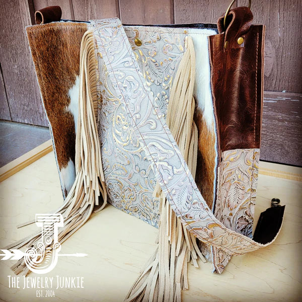 The Jewelry Junkie  Large Hair on Hide Box Handbag w/ Gilded Cowboy Accent 506q