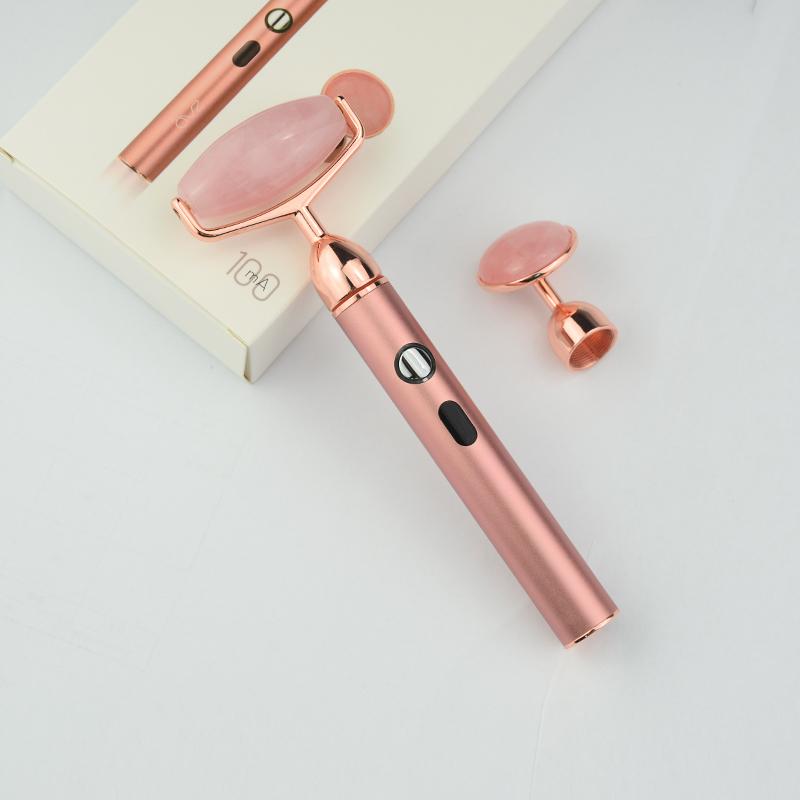 ZAQ Skin + Body Care Sana Rose Quartz Rechargeable Vibrating Changeable Roller