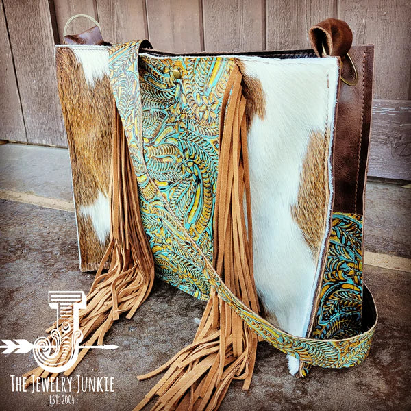 The Jewelry Junkie  Large Hair on Hide Box Handbag w/ Dallas Turquoise Accent 506o