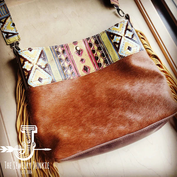 The Jewelry Junkie  Tejas Leather Bucket Hide Handbag w/ Yellow Laredo Accent 506a