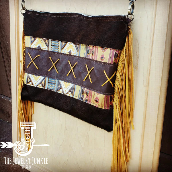 The Jewelry Junkie  Large Crossbody w/ Yellow Navjo Accent and Leather Stitching 506g