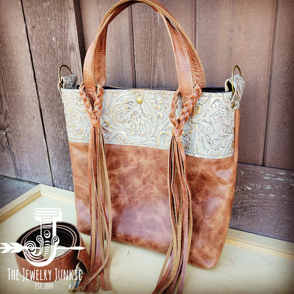The Jewelry Junkie  Tejas Leather Bucket Hide Handbag with Gilded Cowboy Accent 506s