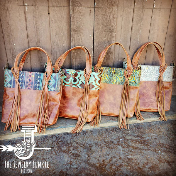 The Jewelry Junkie  Tejas Leather Bucket Hide Handbag with Navajo Accent 506v
