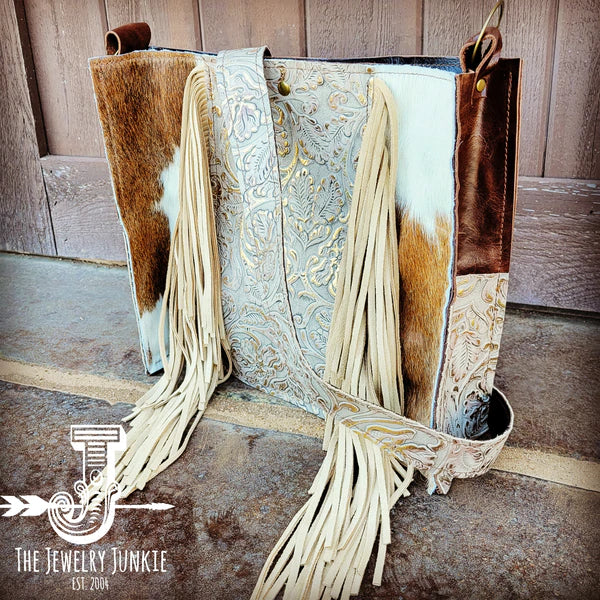 The Jewelry Junkie  Large Hair on Hide Box Handbag w/ Gilded Cowboy Accent 506q