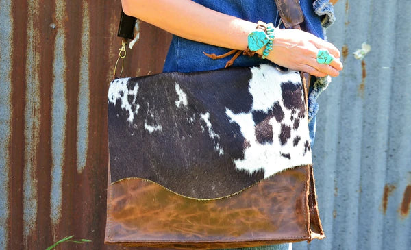 The Jewelry Junkie  Large Leather Box Handbag w/ Hair on Hide Flap 505r