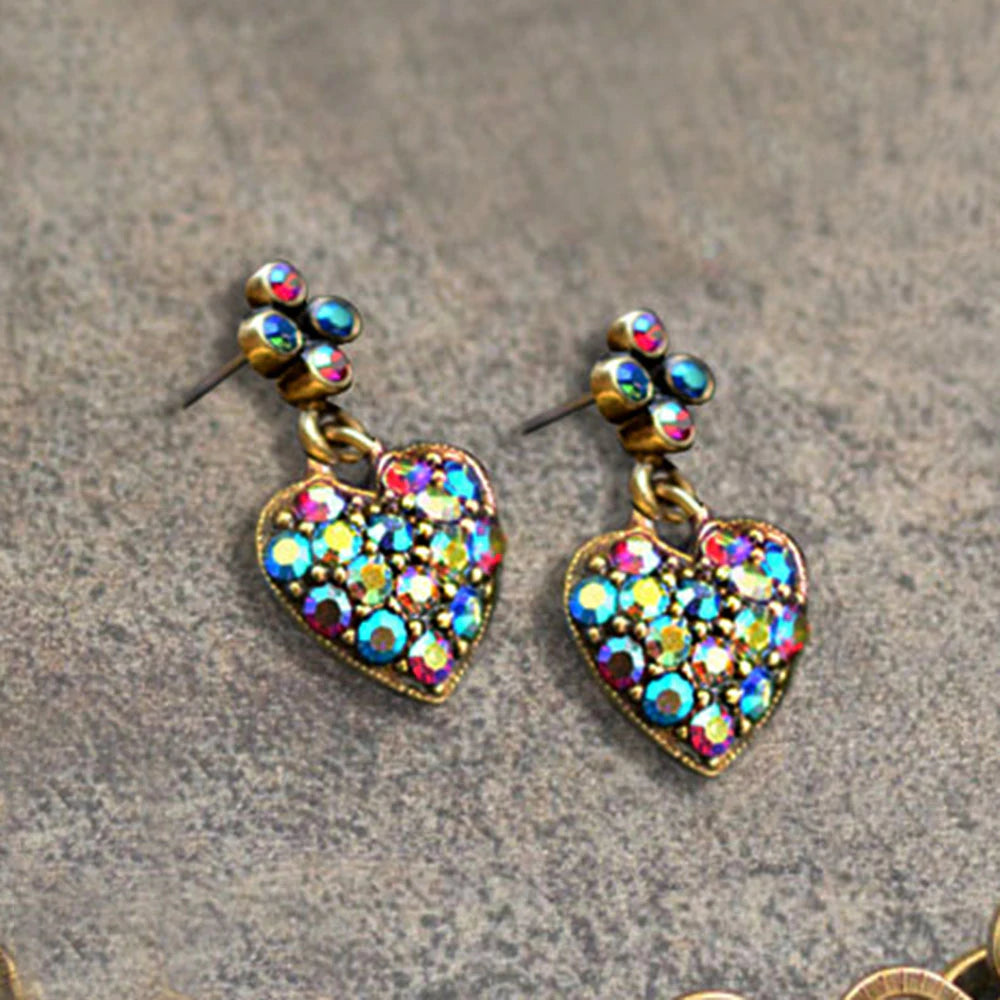 Sweet Romance Millefiori Glass Hearts Charm Bracelet and Earrings SET