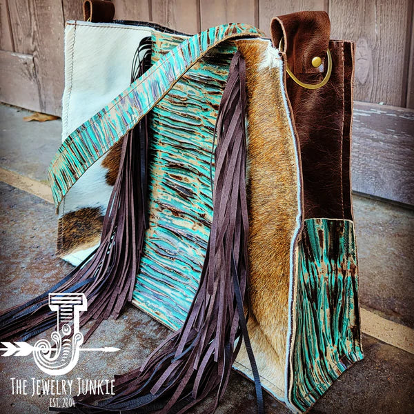 The Jewelry Junkie  Large Hair on Hide Box Handbag w/ Turquoise Chateau Accent 506n