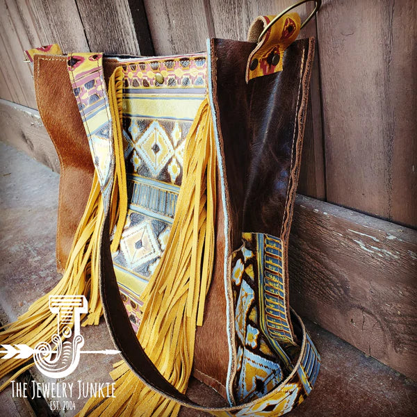 Hair on Hide Box Handbag w/ Yellow Navajo Accents and Strap 506i