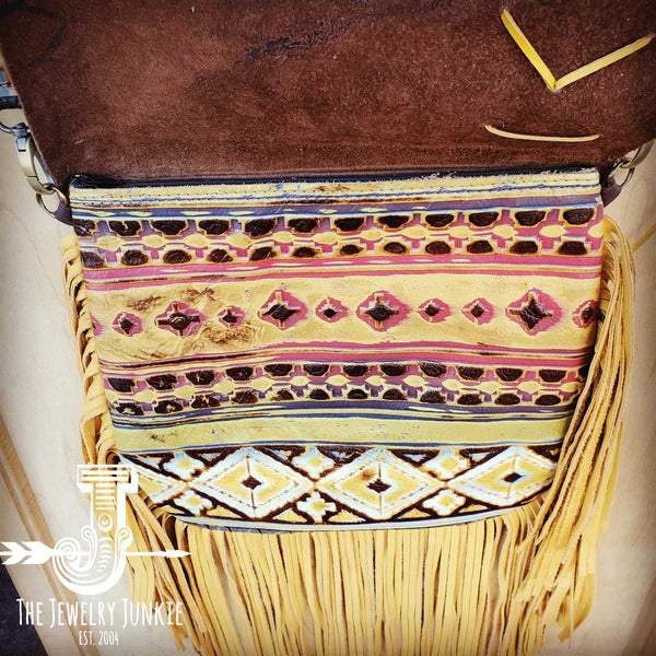 The Jewelry Junkie  Leather Yellow Navajo Handbag w/ Flap and Braid Accent 506h