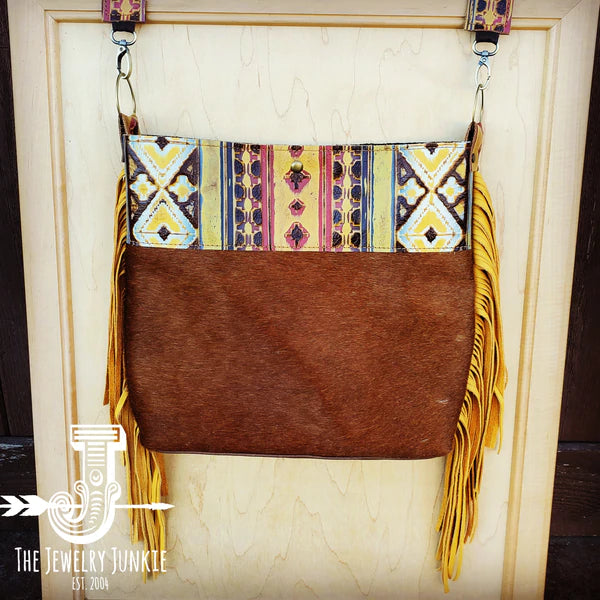 The Jewelry Junkie  Tejas Leather Bucket Hide Handbag w/ Yellow Laredo Accent 506a