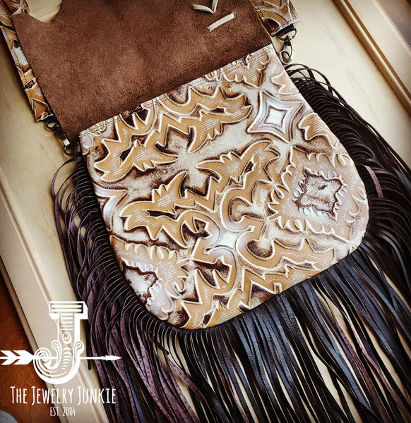 The Jewelry Junkie  Leather Sienna Laredo Handbag w/ Flap and Braid Accent 506L