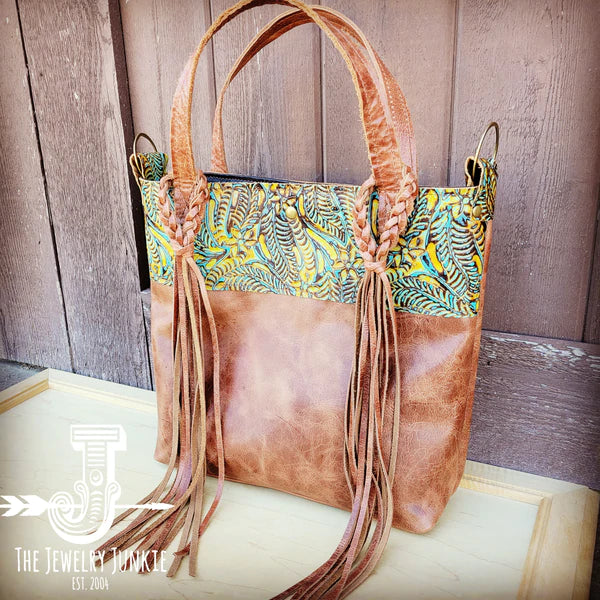 The Jewelry Junkie  Tejas Leather Bucket Hide Handbag with Dallas Turquoise Accent 506t