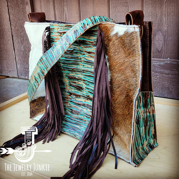 The Jewelry Junkie  Large Hair on Hide Box Handbag w/ Turquoise Chateau Accent 506n