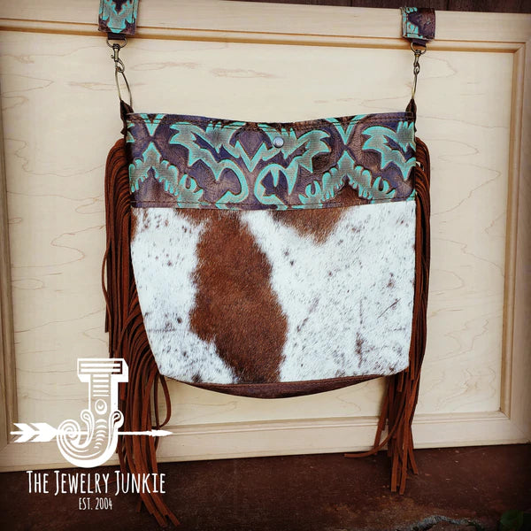 The Jewelry Junkie  Tejas Leather Bucket Hide Handbag with Turquoise Laredo Accent 505i