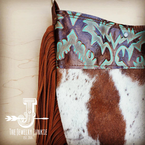 The Jewelry Junkie  Tejas Leather Bucket Hide Handbag with Turquoise Laredo Accent 505i