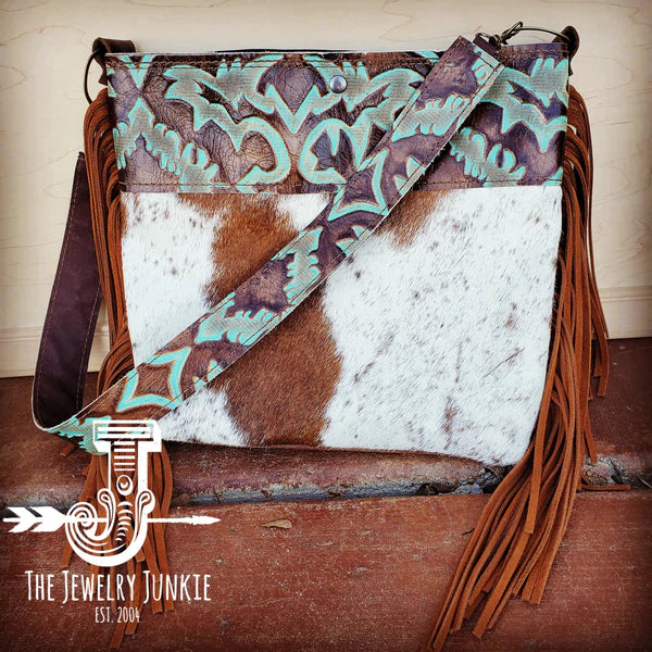 The Jewelry Junkie  Tejas Leather Bucket Hide Handbag with Turquoise Laredo Accent 505i