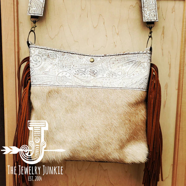 The Jewelry Junkie  Tejas Leather Bucket Hide Handbag with Oyster Paisley Accent 505k