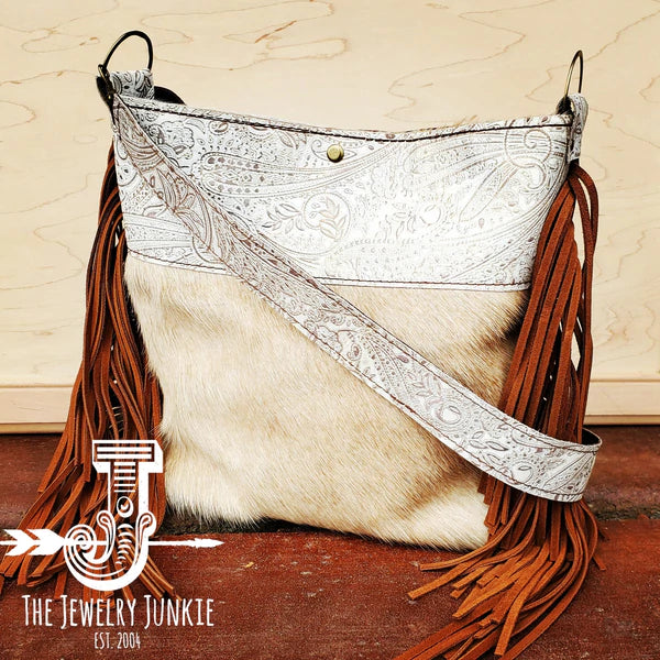 The Jewelry Junkie  Tejas Leather Bucket Hide Handbag with Oyster Paisley Accent 505k