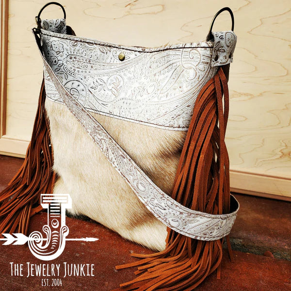 The Jewelry Junkie  Tejas Leather Bucket Hide Handbag with Oyster Paisley Accent 505k