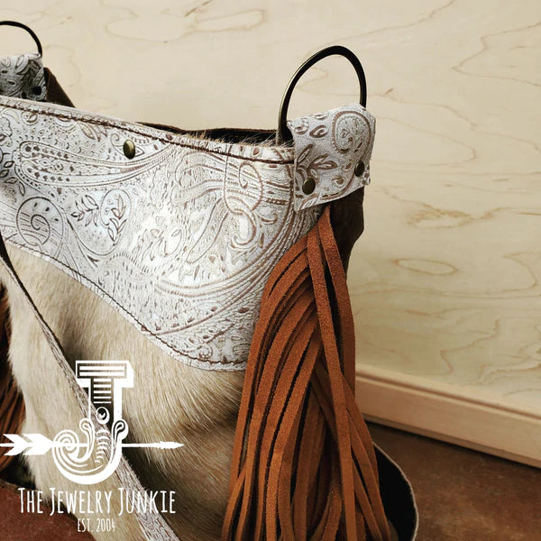 The Jewelry Junkie  Tejas Leather Bucket Hide Handbag with Oyster Paisley Accent 505k